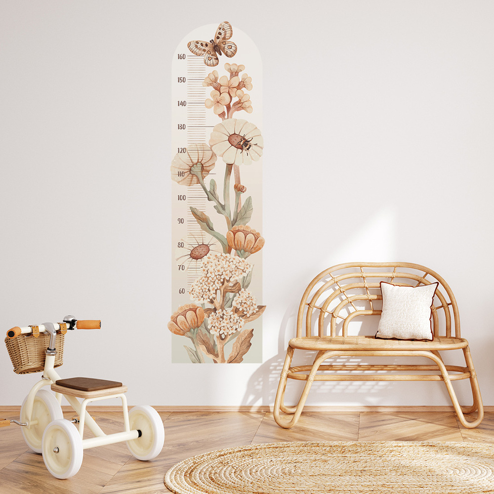 Kindermesslatte Boho Blumen Wandtattoo an Kinderzimmerwand
