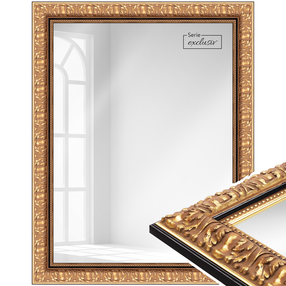 Mende Frames Wandspiegel E041 Gold, schwarz abgesetzt 20 x 30 Spiege aus Holz Made in Germany