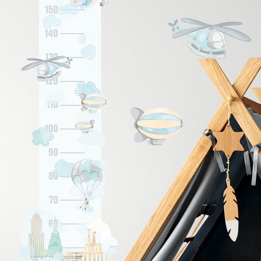 Wandaufkleber Motiv Kindermesslatte Flugzeuge