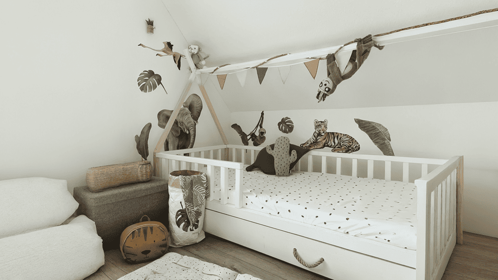 Safari Wandtattoo Großes Kinderzimmer mit verschiedenen Safari Tieren