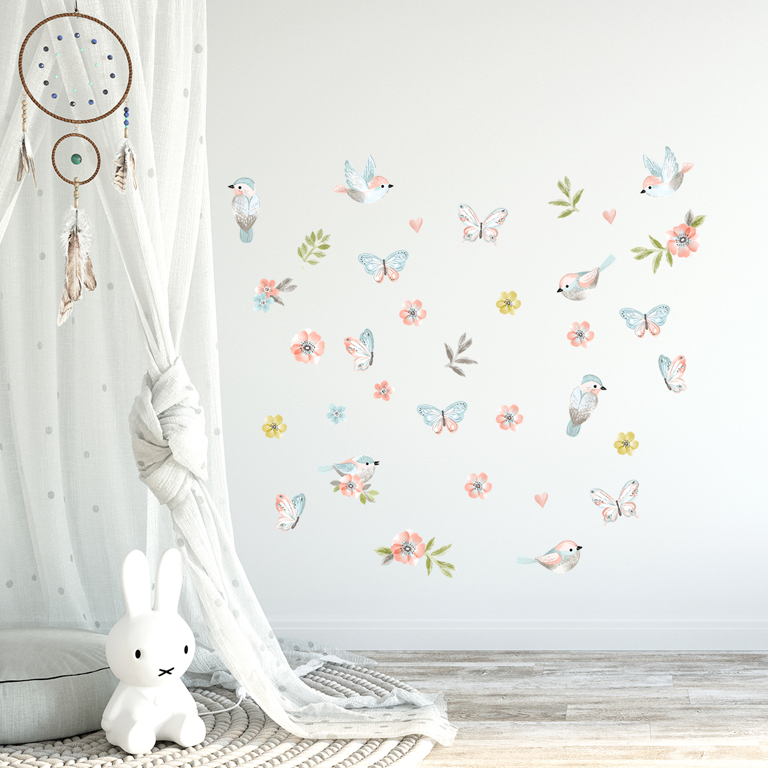 Kinderzimmer dekoriert mit braune Vögel Sticker