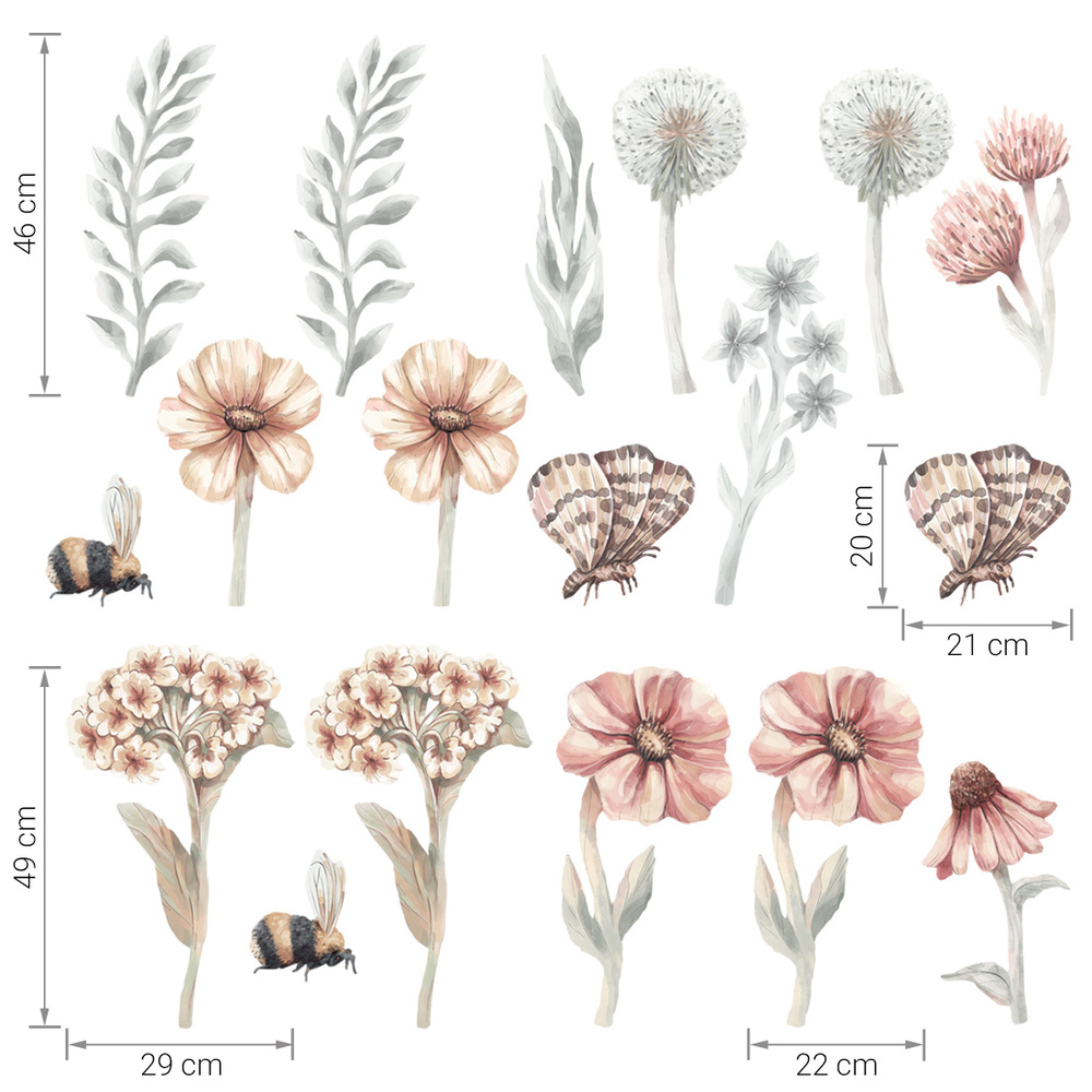 Größenabmessung Wildblumen-Set II Wandtattoo