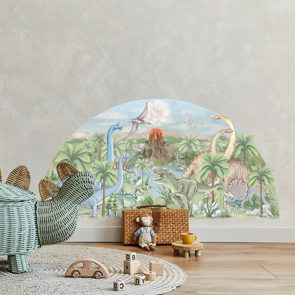 Welt der Dinosaurier Wandtattoo für Kinder Spielzimmer gestaltet mit Welt der Dinosaurier Wandtattoo