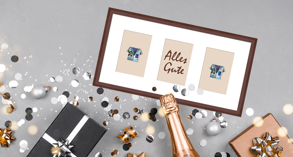 Geburtstagsgeschenk Galerierahmen mit Geld Geldgeschenk in einem Galerierahmen für 3 Bilder