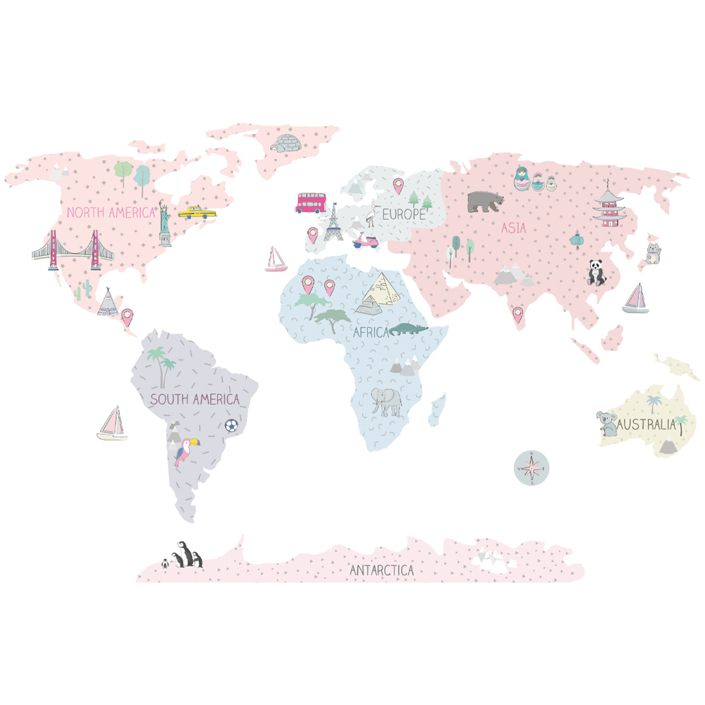 Wandtattoo einer pinken Weltkarte