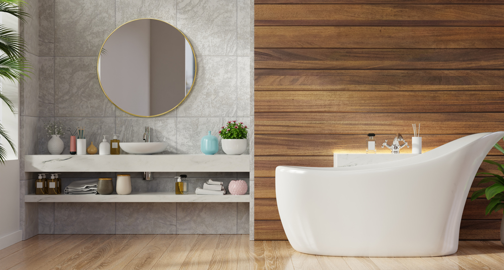 Badezimmerspiegel Gold Goldener Rundspiegel im Bad