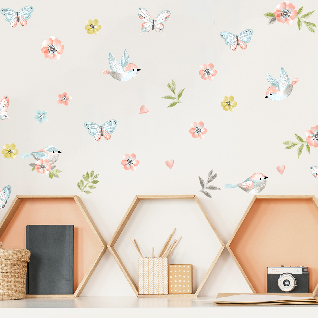 Wand dekoriert mit braune Vögel Wandsticker