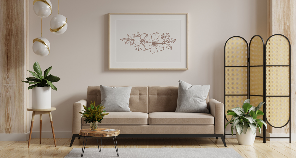 DIN A1 Bilderrahmen aus Holz Holzrahmen im Querformat über Sofa