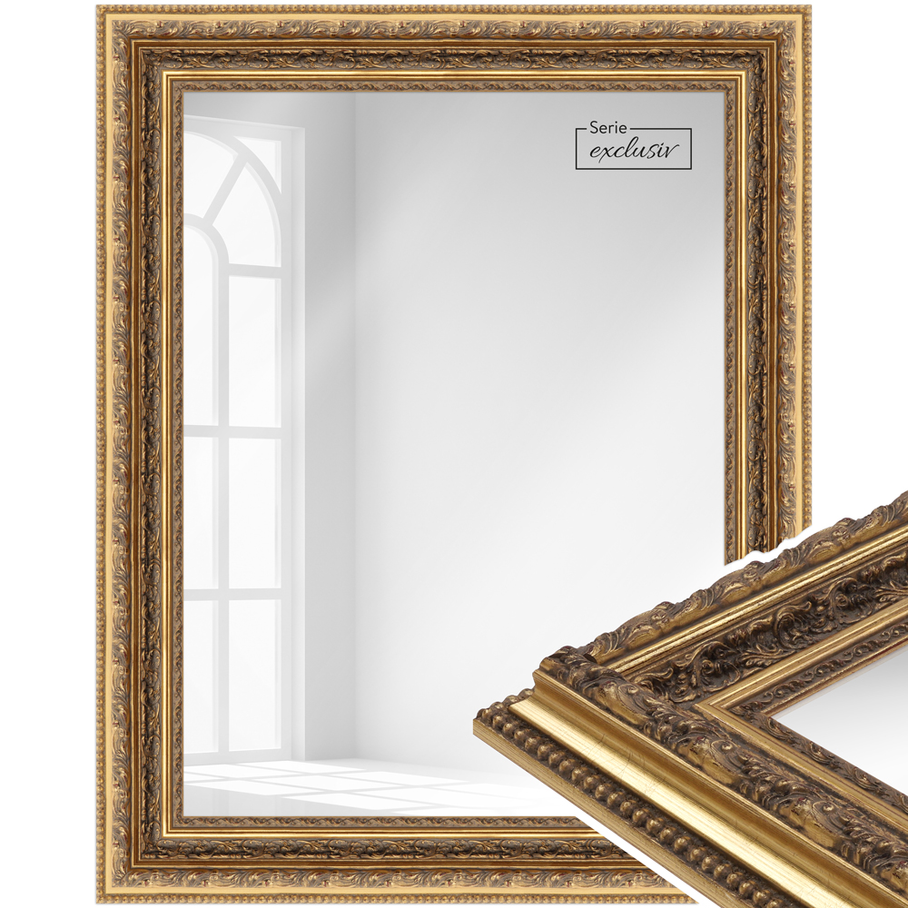 Mende Frames Wandspiegel E045 Gold 50 x 75 cm aus Holz Made in Germany