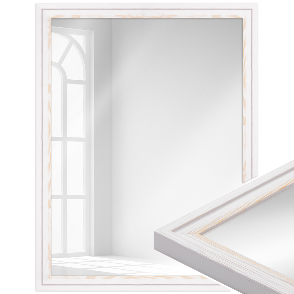 Mende Frames Wandspiegel H025 Weiß, gemasert 45 x 60 cm aus Holz Made in Germany