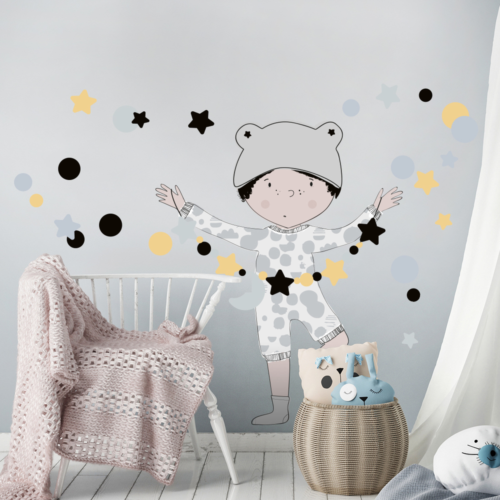 Teo Grau Wandtattoo an Kinderzimmerwand