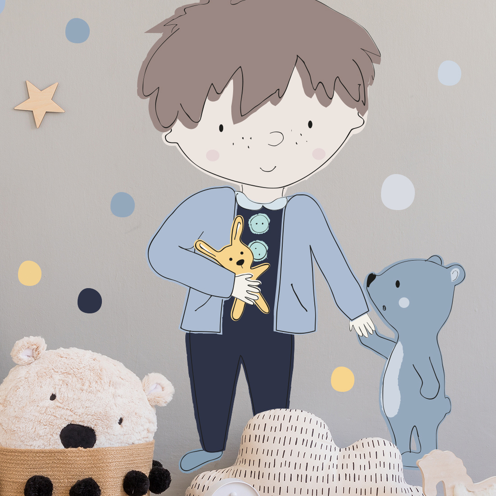 Kinderzimmer dekoriert mit blauem Teddy Sticker