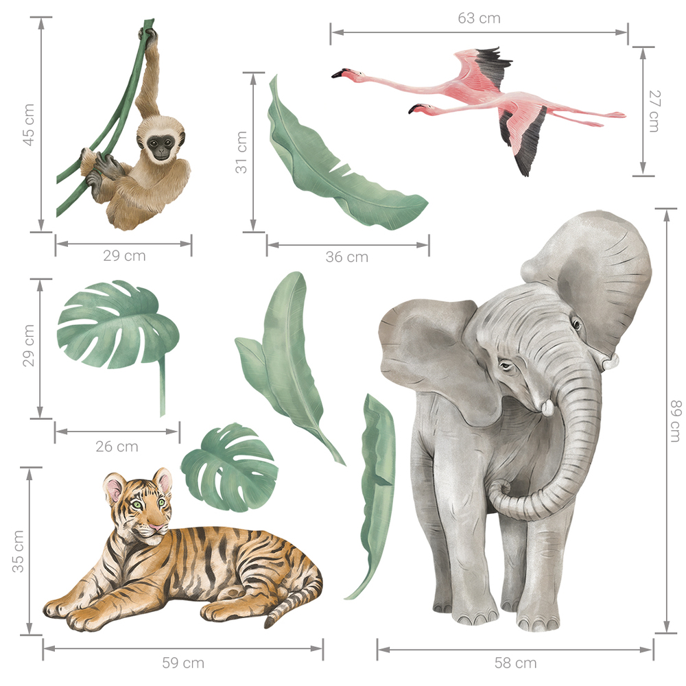 Größenabmessung Safari-Tiere I Wandtattoo