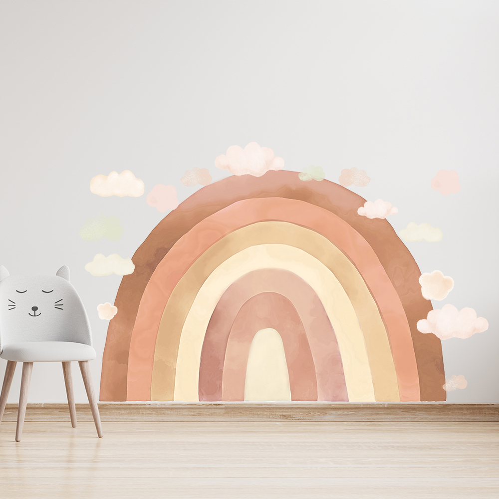 beigefarbenes Regenbogen Wandtattoo an Kinderzimmerwand