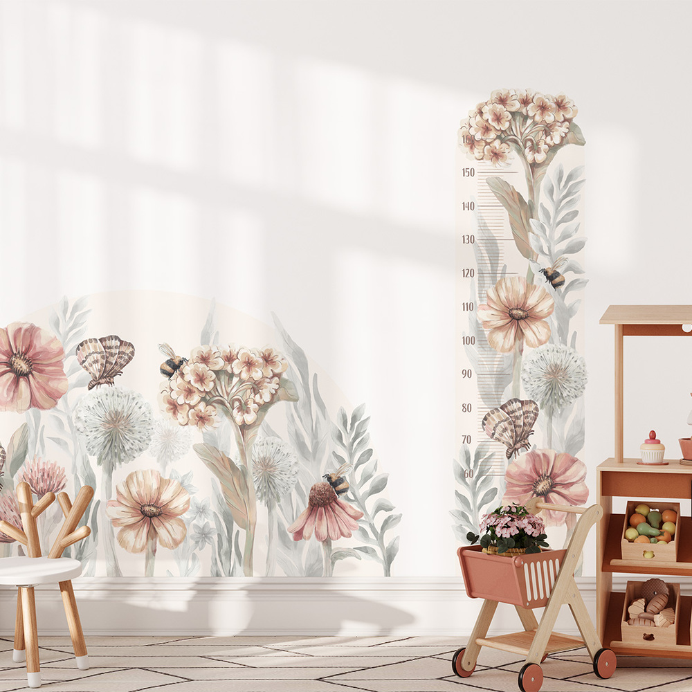 Wandaufkleber Motiv Wildblumen Kindermesslatte