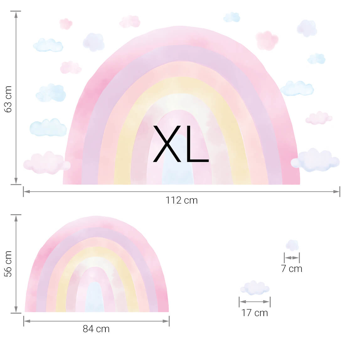 Größenabmessung Regenbogen Pink XL Wandtattoo