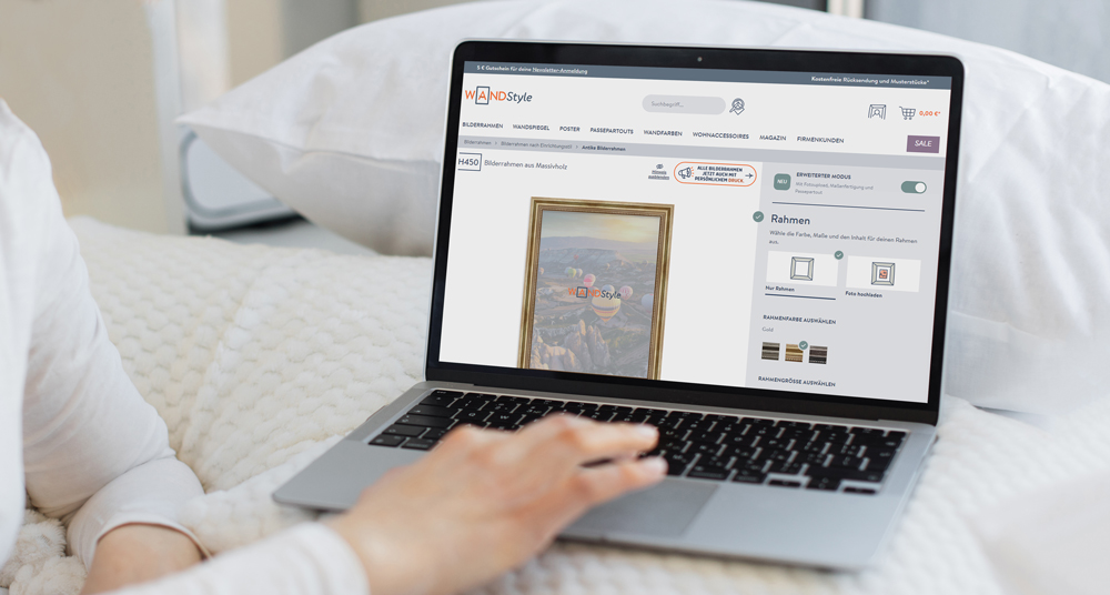 Bilderrahmen-Konfigurator im WANDStyle Shop Gestaltung eines individuellen Bilderrahmens nach Maß