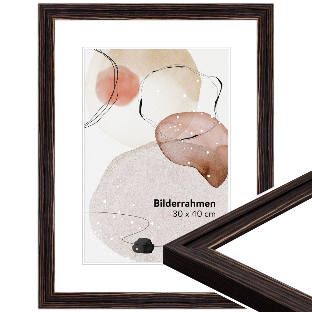 Mende Frames Bilderrahmen H025 Schwarz, gemasert 20 x 25 cm aus Holz Made in Germany