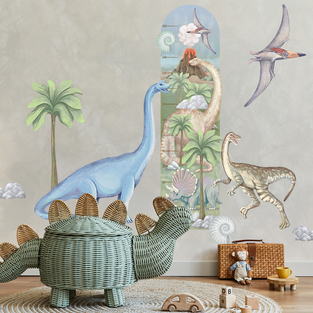 Wandaufkleber Dinosauerier Kindermesslatte Kinderzimmer dekoriert mit Dinosaurier Kindermesslatte Sticker