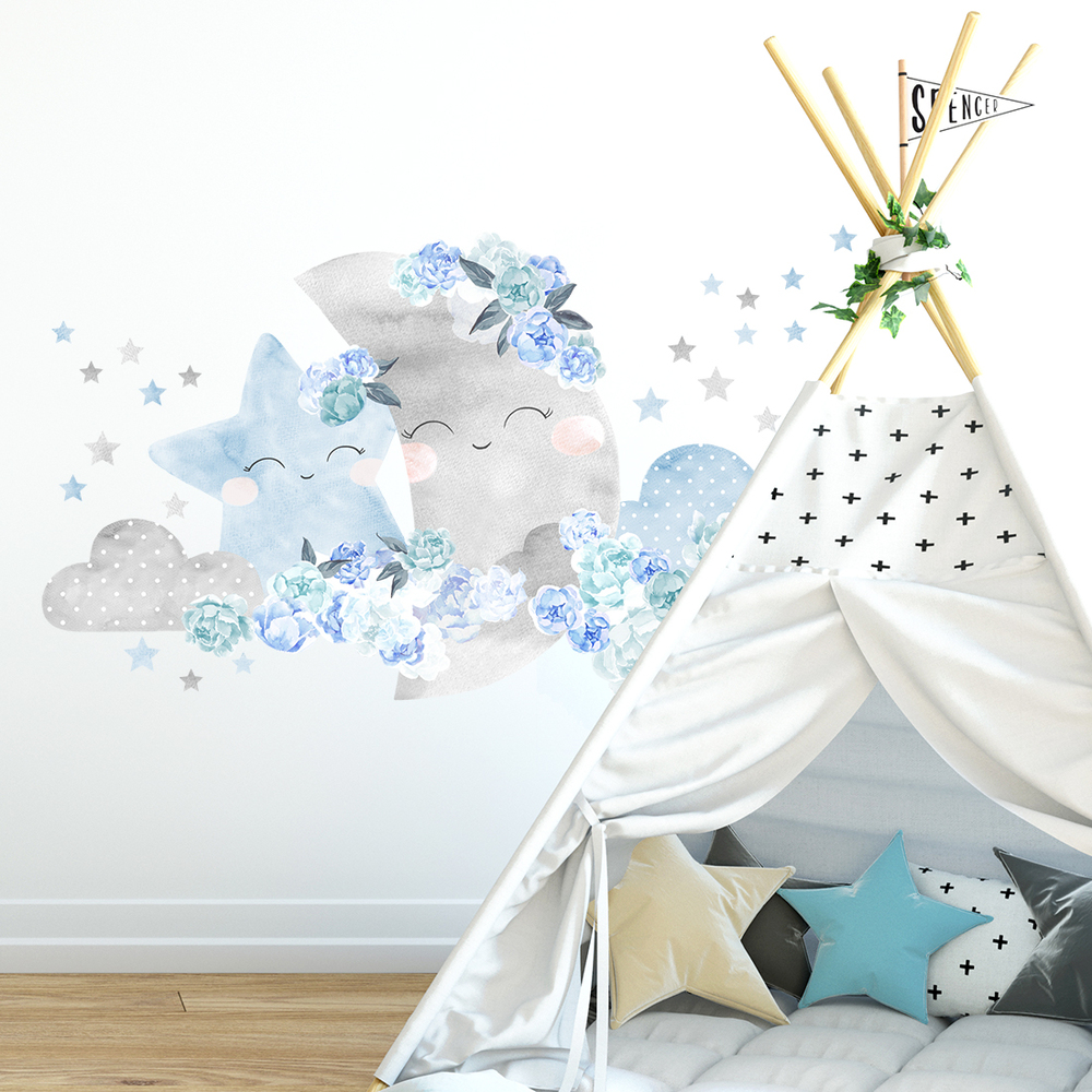 blauer Mond Wandtattoo an Kinderzimmerwand