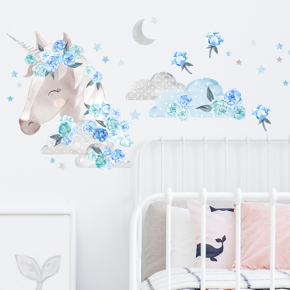 Wandaufkleber Motiv Einhorn Blau
