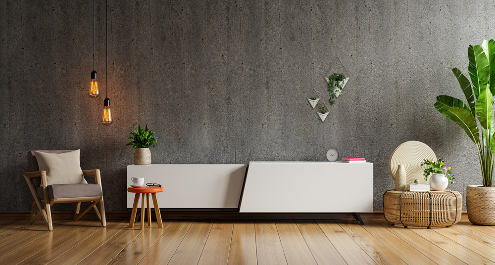 Modernes Wohnzimmer mit Wandvasen Wandvasen in einem modernen Wohnzimmer mit Pflanzen