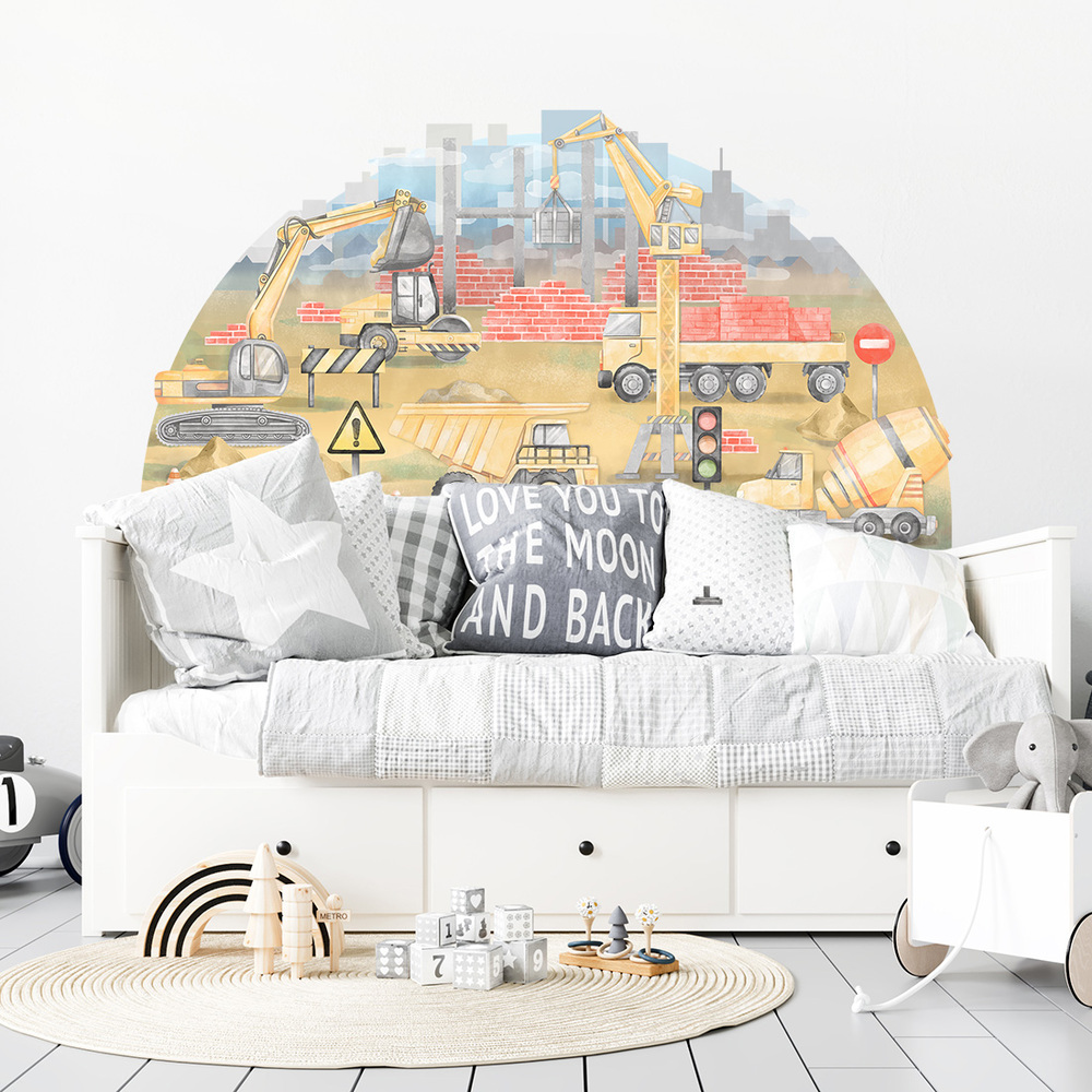 Wand dekoriert mit gelbem Baustellen Wandsticker