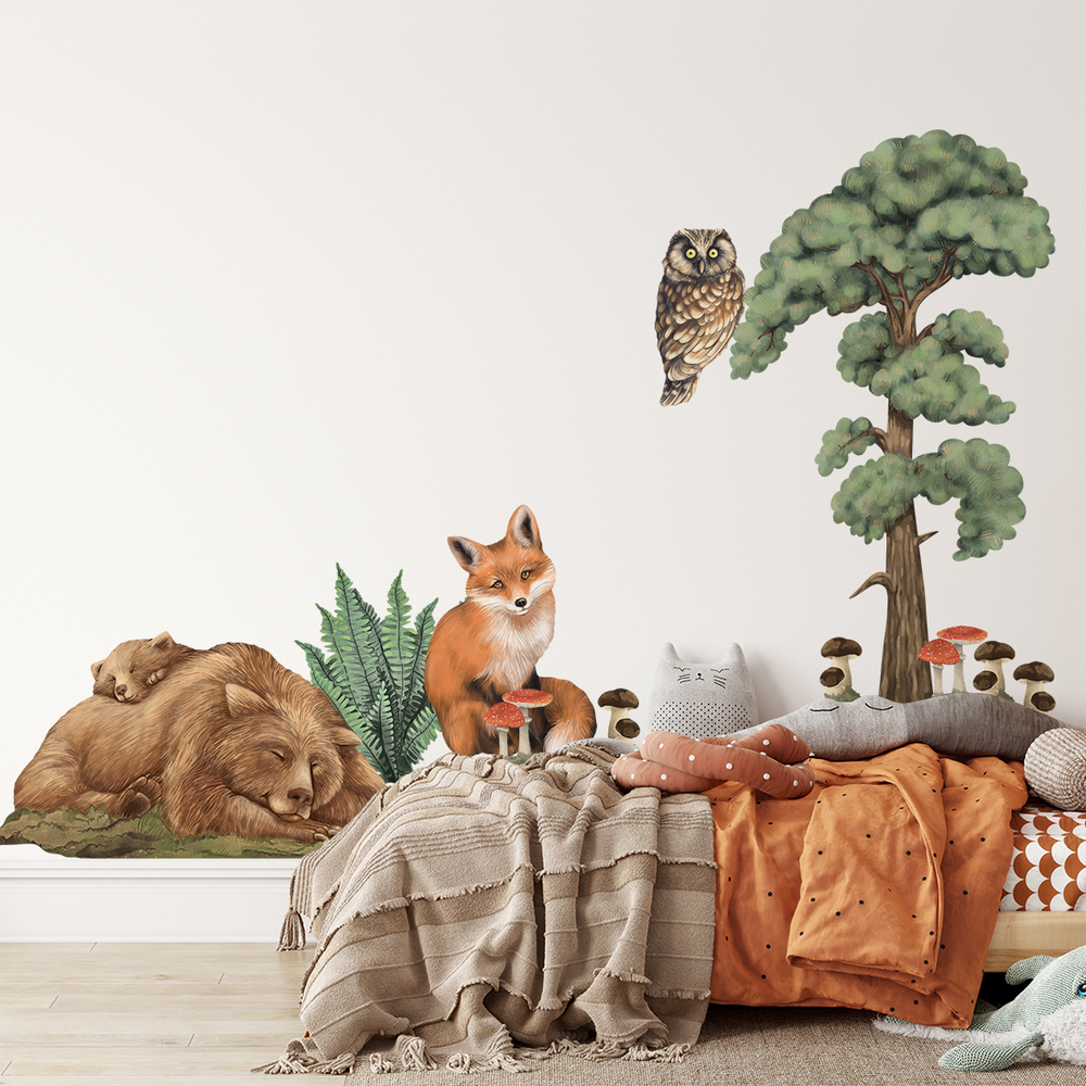 Kinderzimmer dekoriert mit Waldtier Sticker