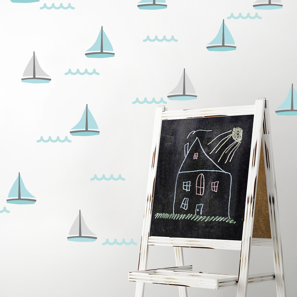 Kinderzimmer dekoriert mit minzgrüne Segelboote Sticker