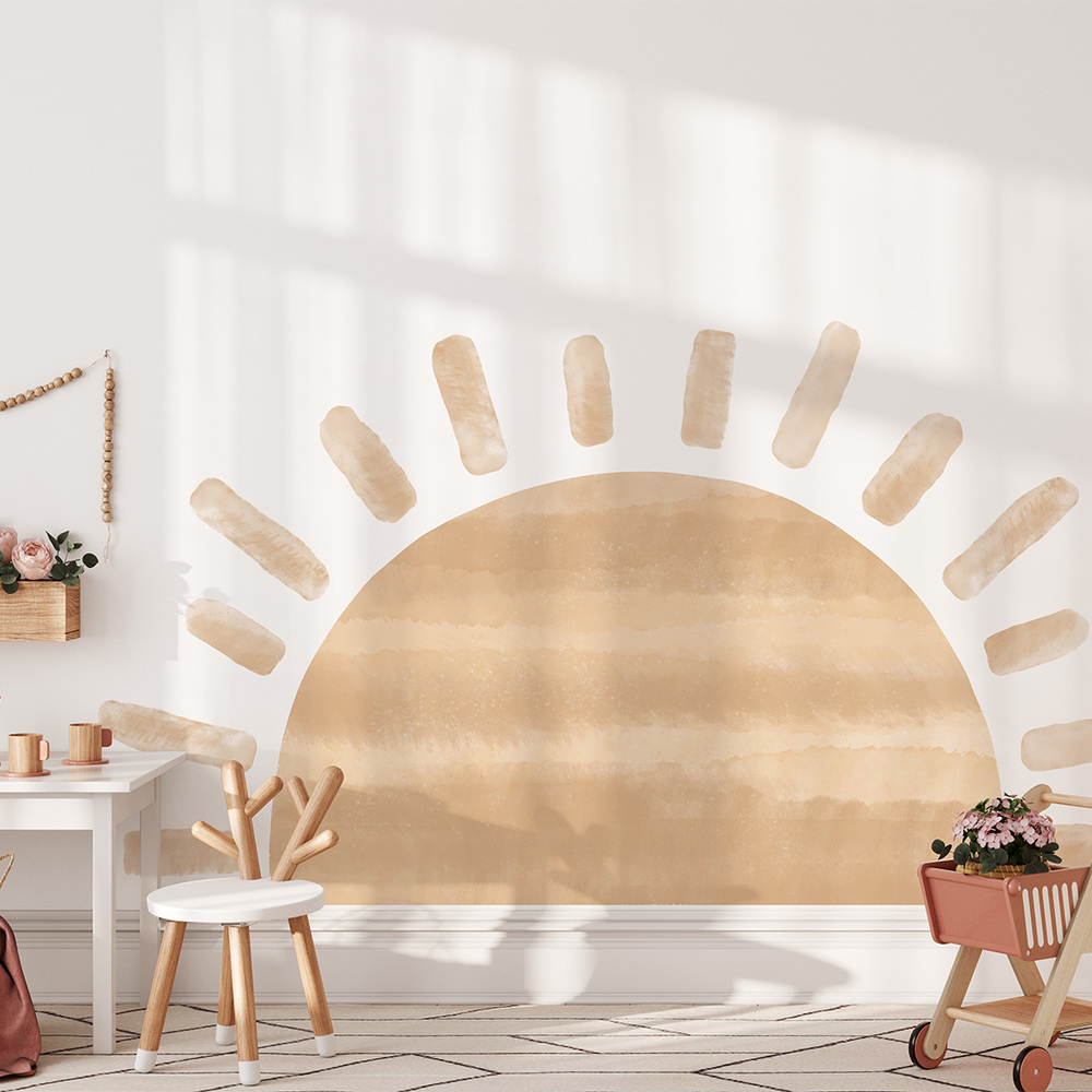 beigefarbene Sonne Wandtattoo an Kinderzimmerwand
