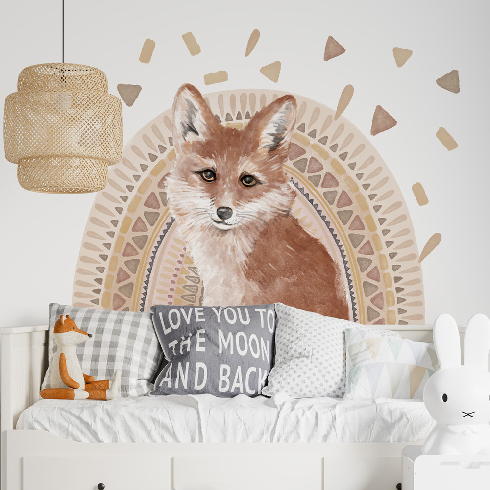 Fuchs Wandtattoo über Bett